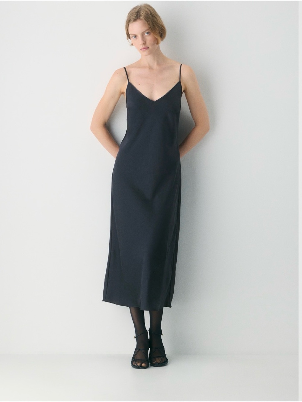 Aritzia Black Satin Slip Maxi Dress